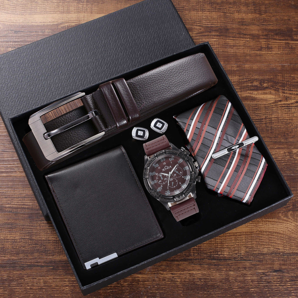 LUXURY MEN'S GIFT SET WITH WATCH, BELT , WALLET ,TIE & CUFFLINKS - PERFECT FOR BIRTHDAY OR FATHER'S DAY
