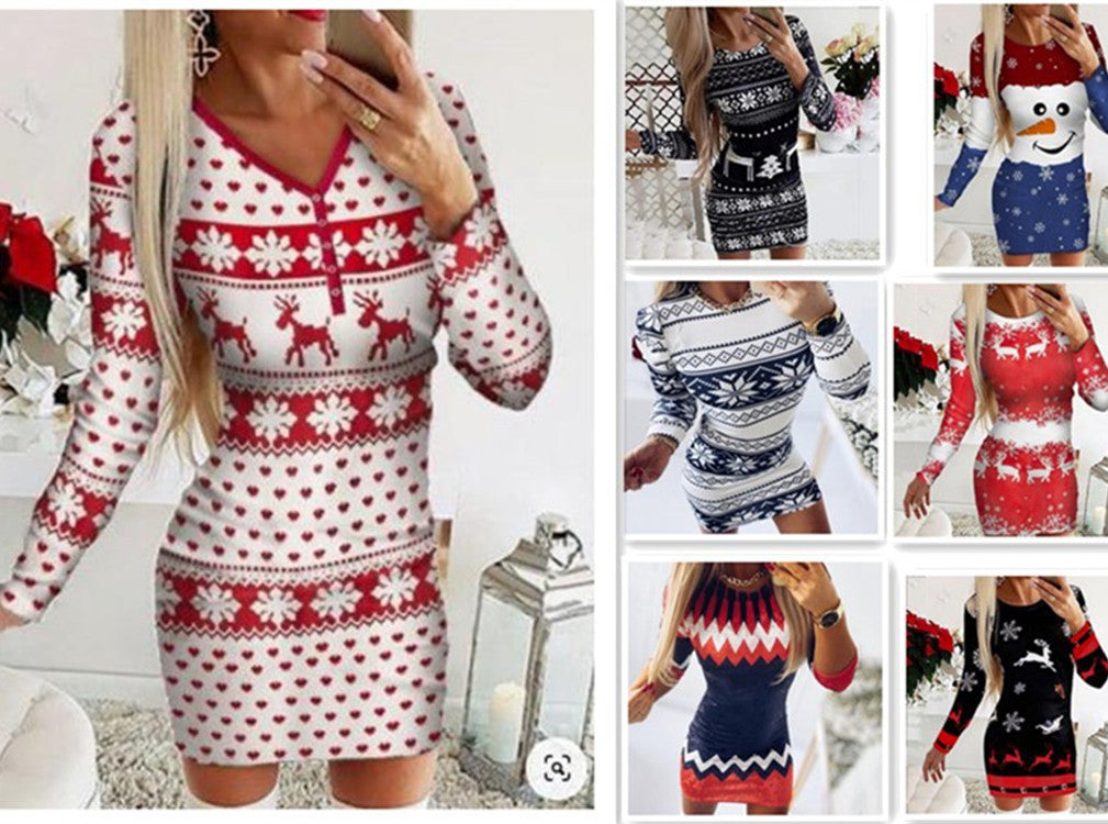 Women's Christmas Elements Slim Long Sleeve Winter Dress JijalMaa Women's Christmas Elements Slim Long Sleeve Winter Dress JijalMaa