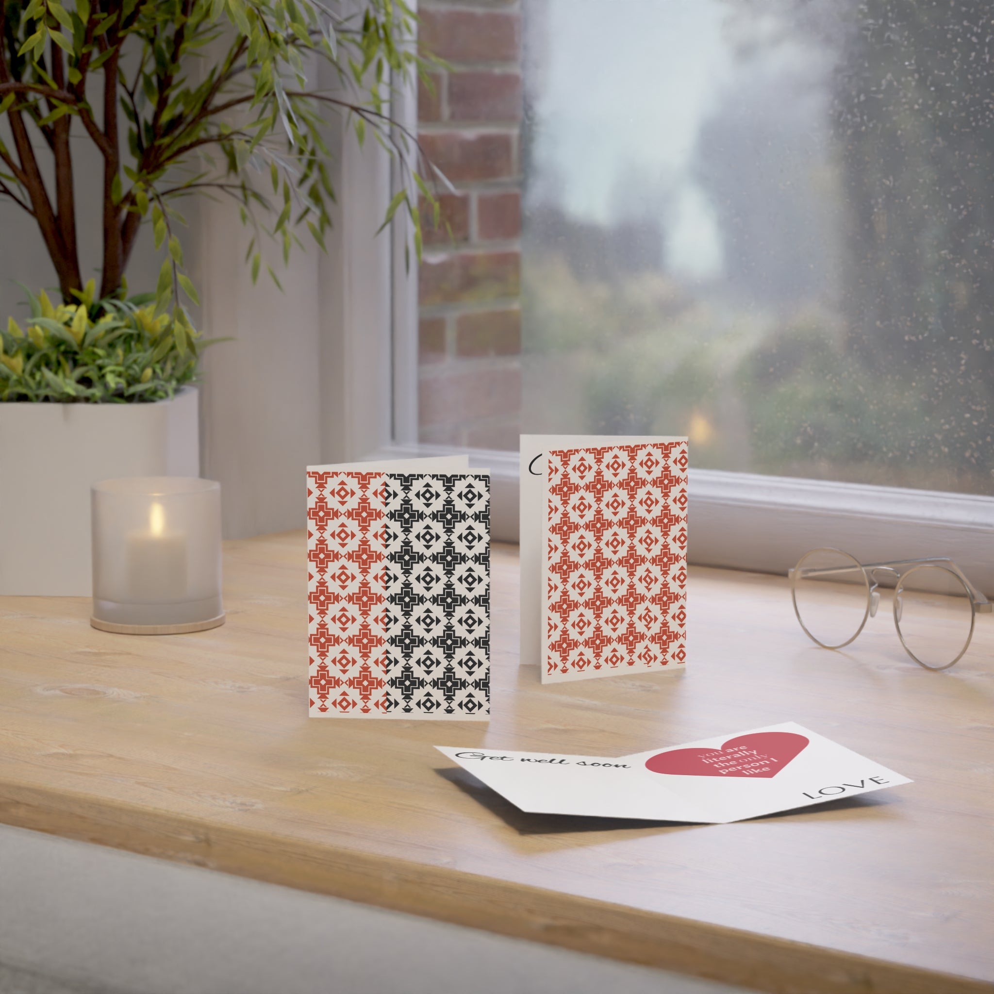 Greeting Cards with Get Well Soon Message - Sets of 1, 10, 30, or 50 WIith beautiful Unique Motif design with love message inside