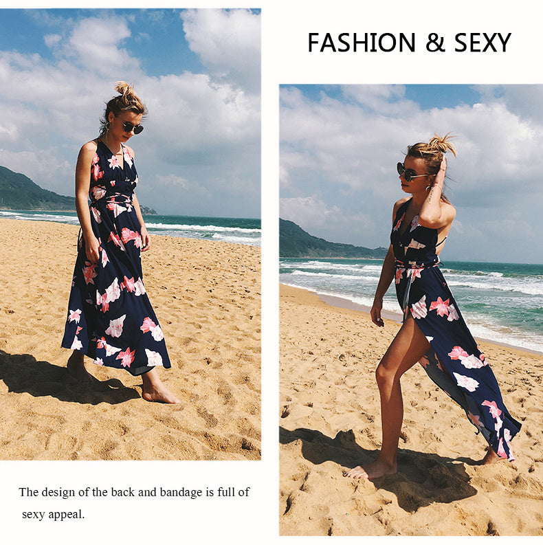 V-Neck Halter Bandage Beach Dress