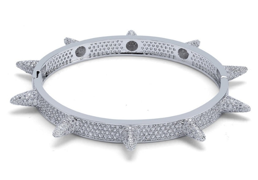 Luxury Iced Out Bling Cubic Zircon Hip Hop Rose Gold Silver Rivet Bracelets Spike Bangles Gifts for Men Women