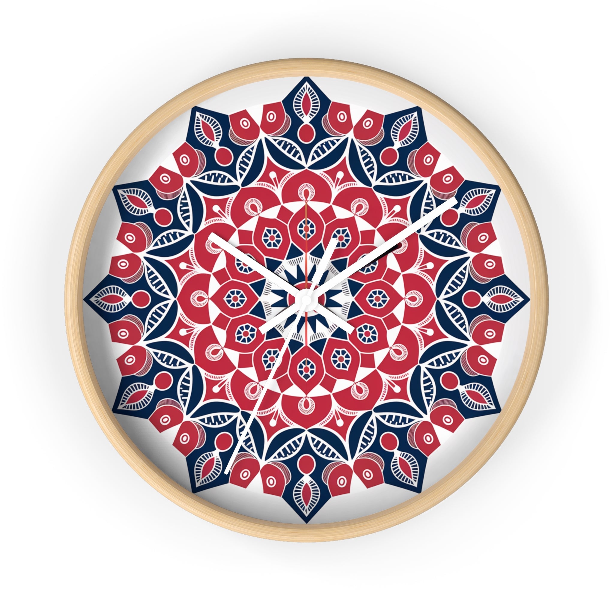 Heritage Wall Clock – Red & Indigo Sindhi Block Print Style