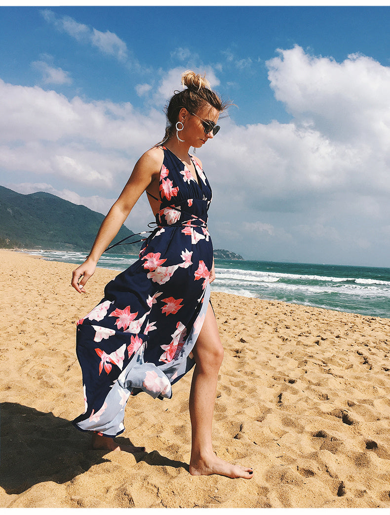 V-Neck Halter Bandage Beach Dress
