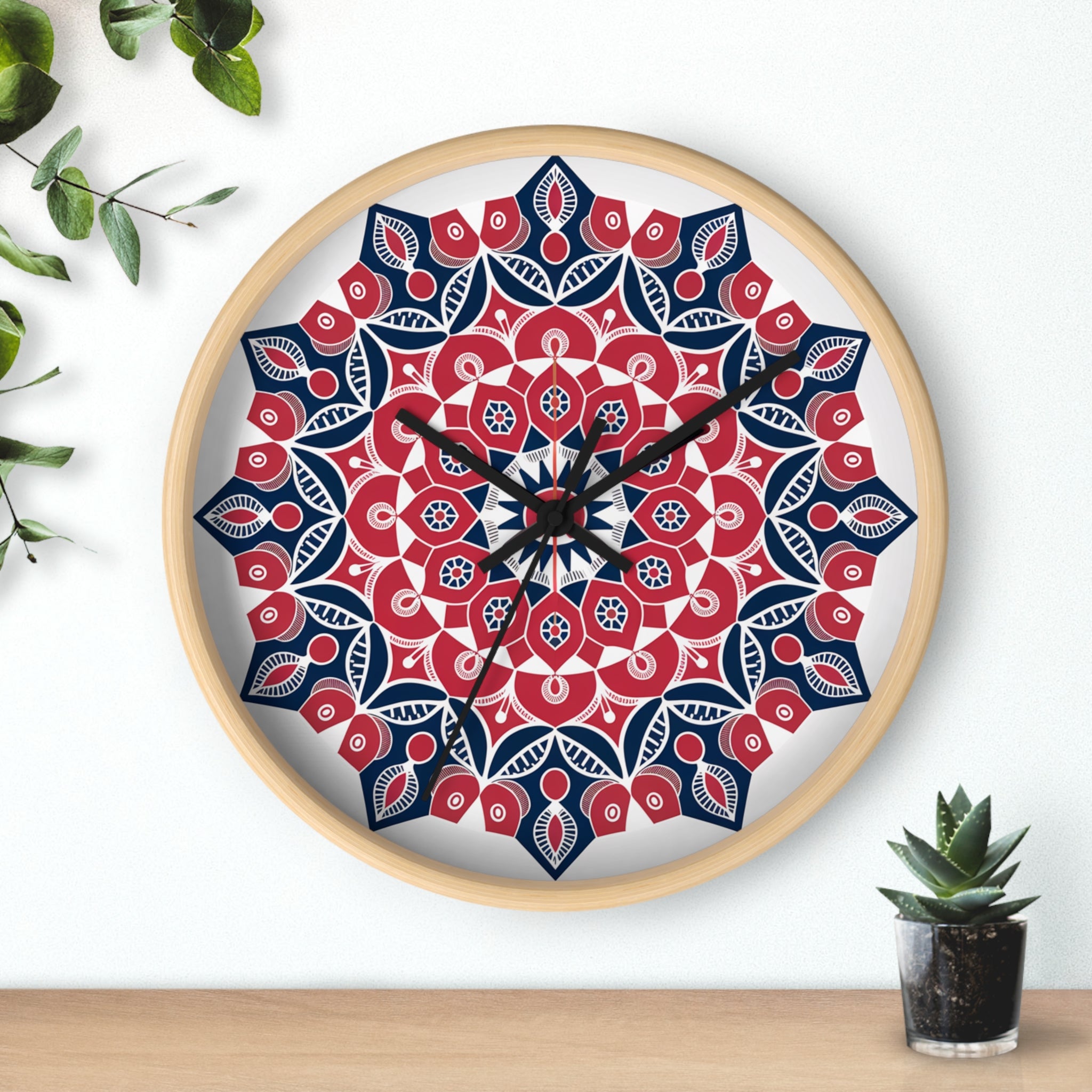 Heritage Wall Clock – Red & Indigo Sindhi Block Print Style