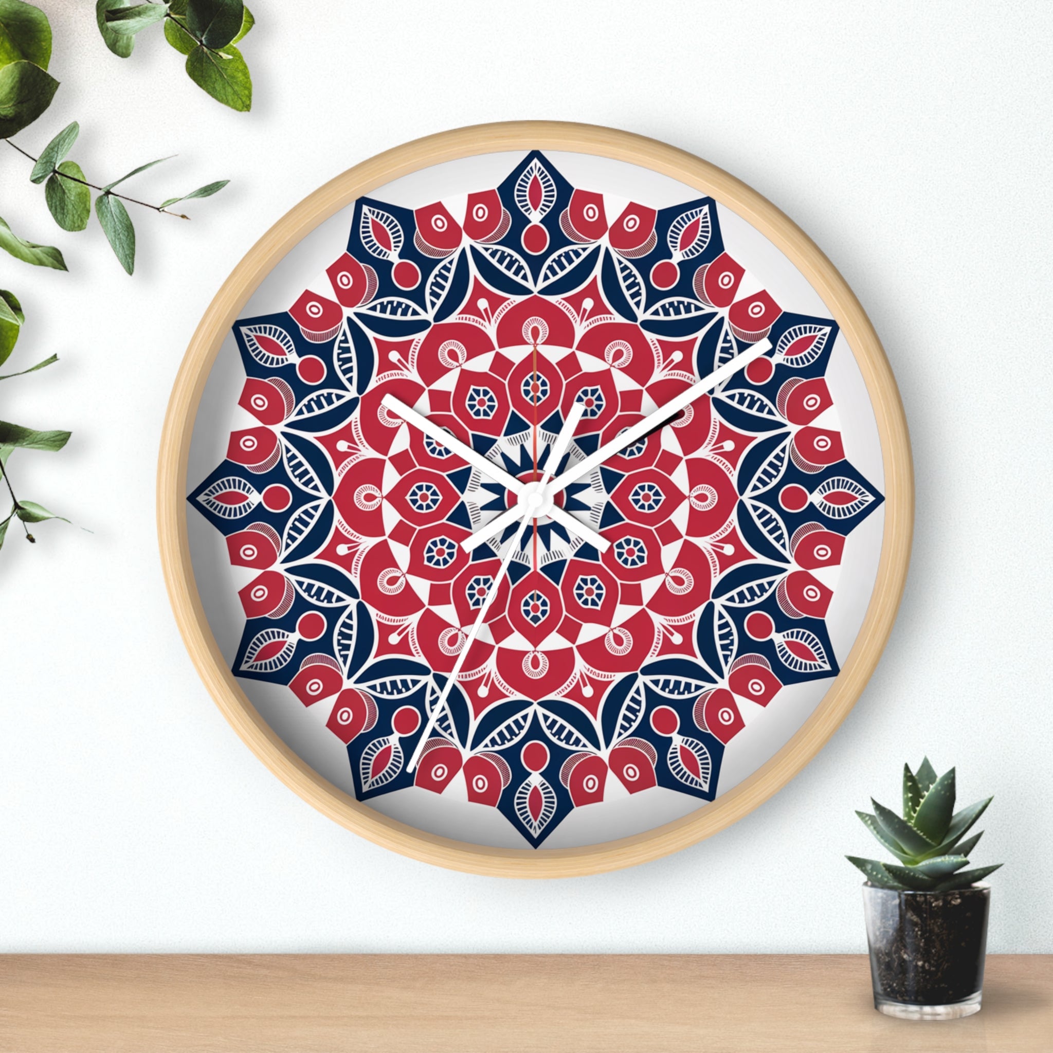 Heritage Wall Clock – Red & Indigo Sindhi Block Print Style