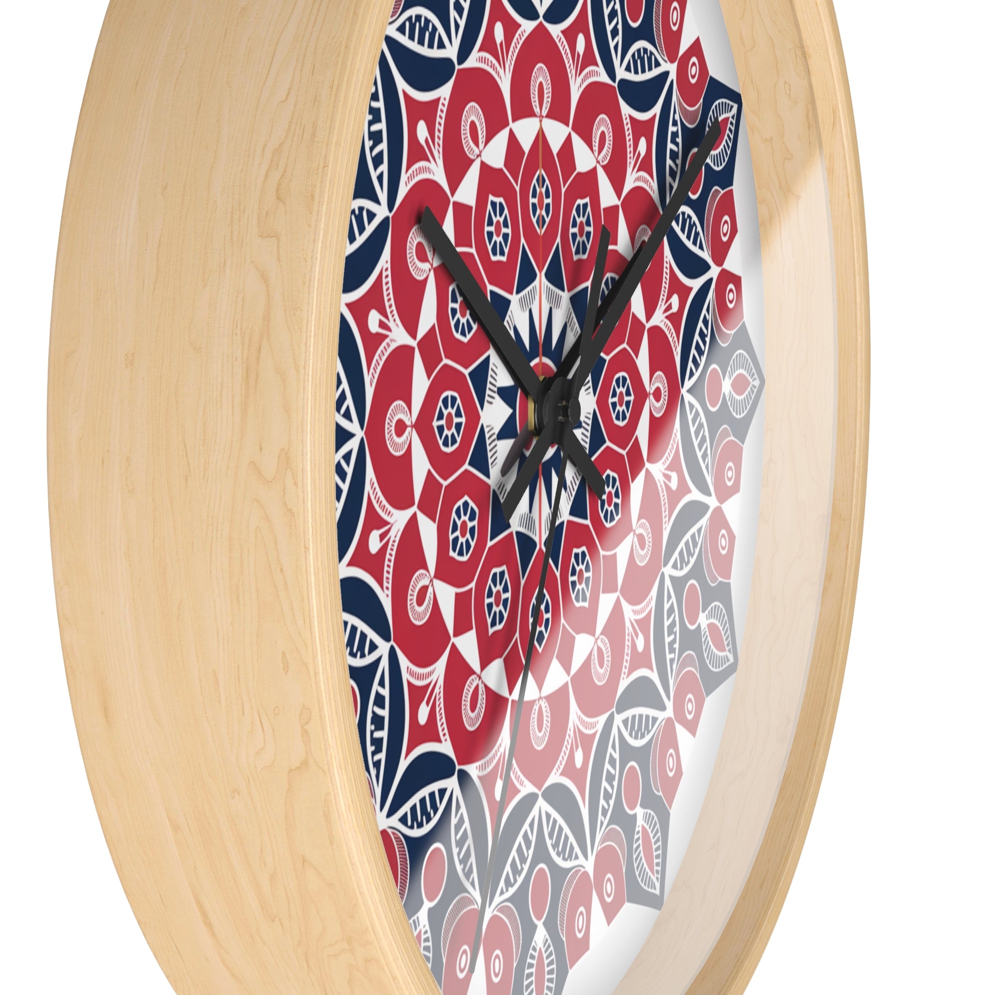 Heritage Wall Clock – Red & Indigo Sindhi Block Print Style