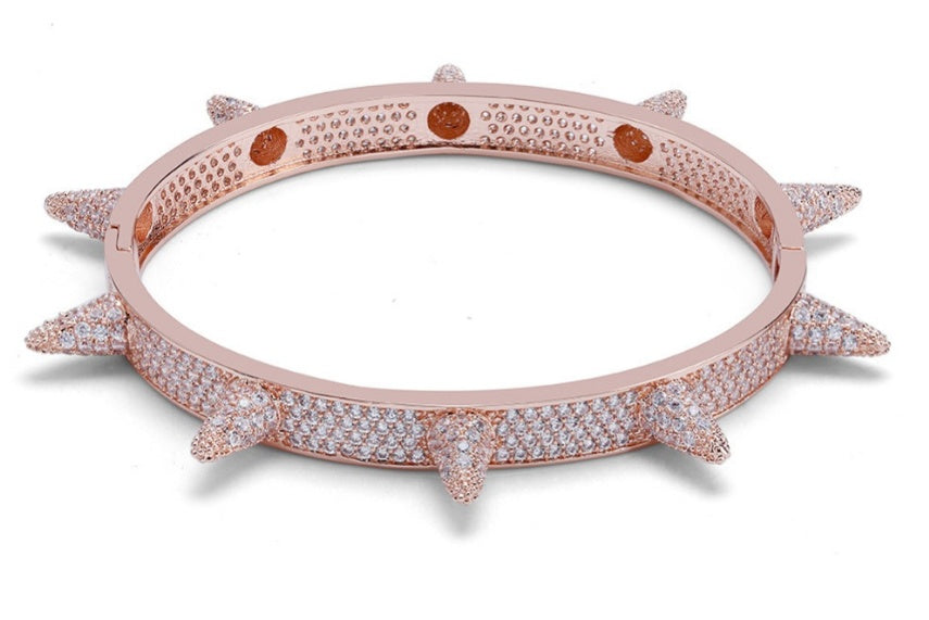 Luxury Iced Out Bling Cubic Zircon Hip Hop Rose Gold Silver Rivet Bracelets Spike Bangles Gifts for Men Women