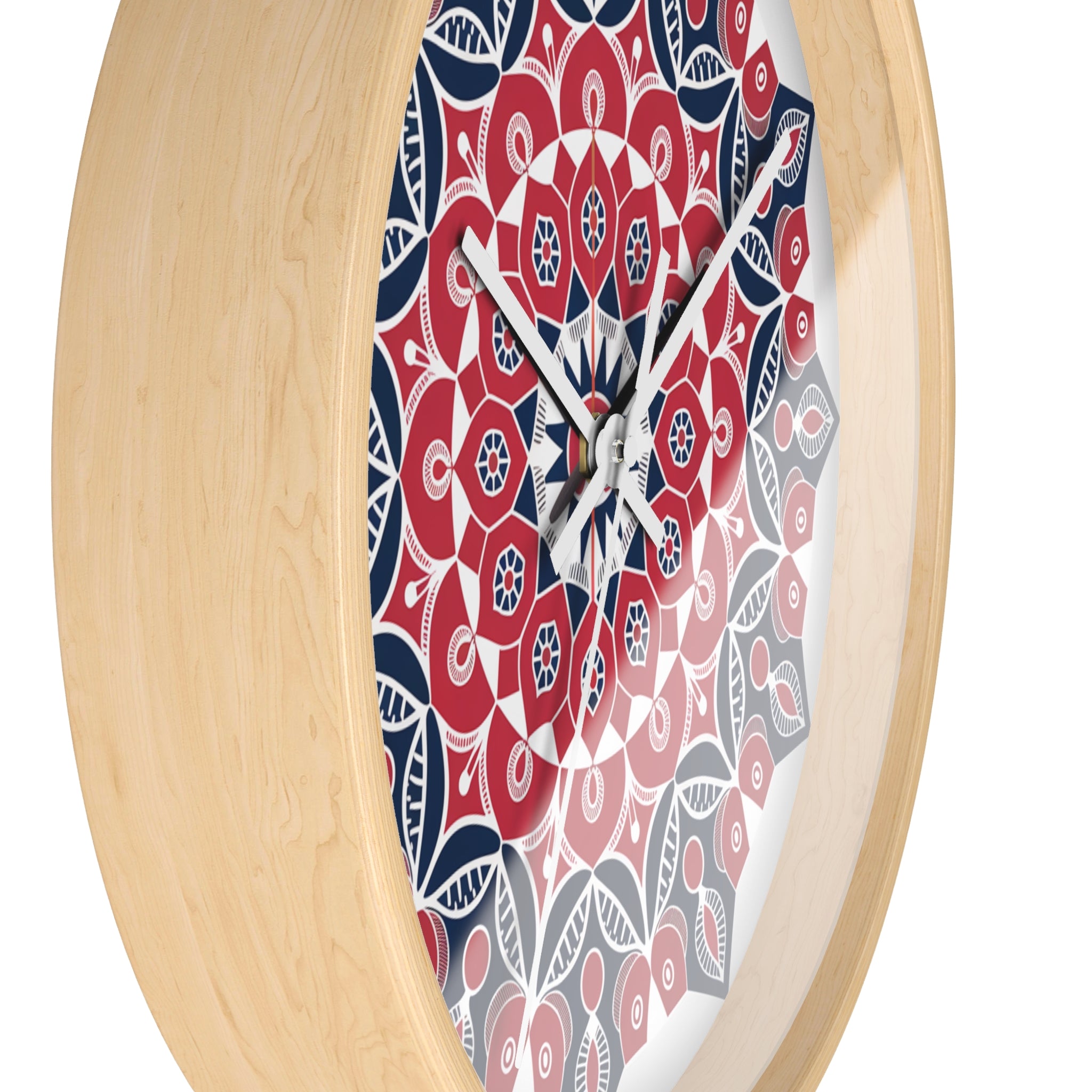 Heritage Wall Clock – Red & Indigo Sindhi Block Print Style