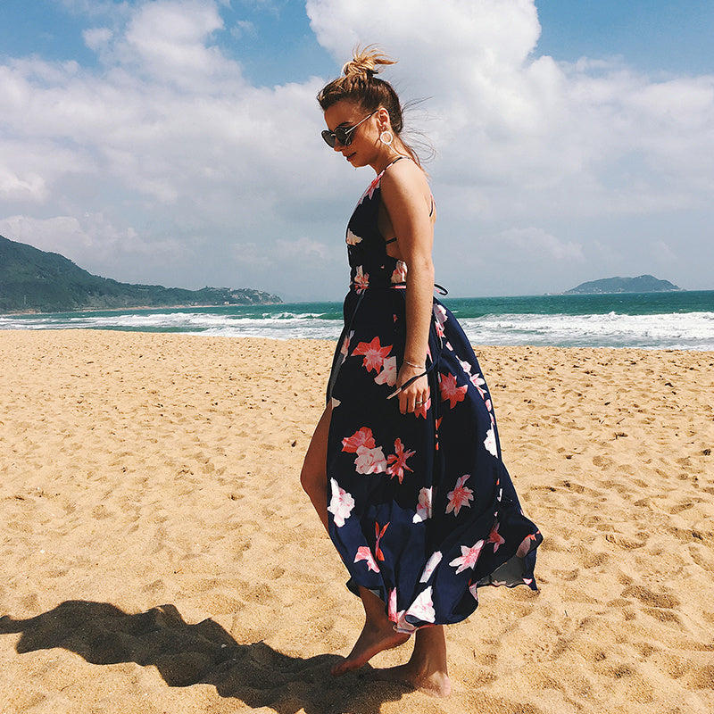 V-Neck Halter Bandage Beach Dress