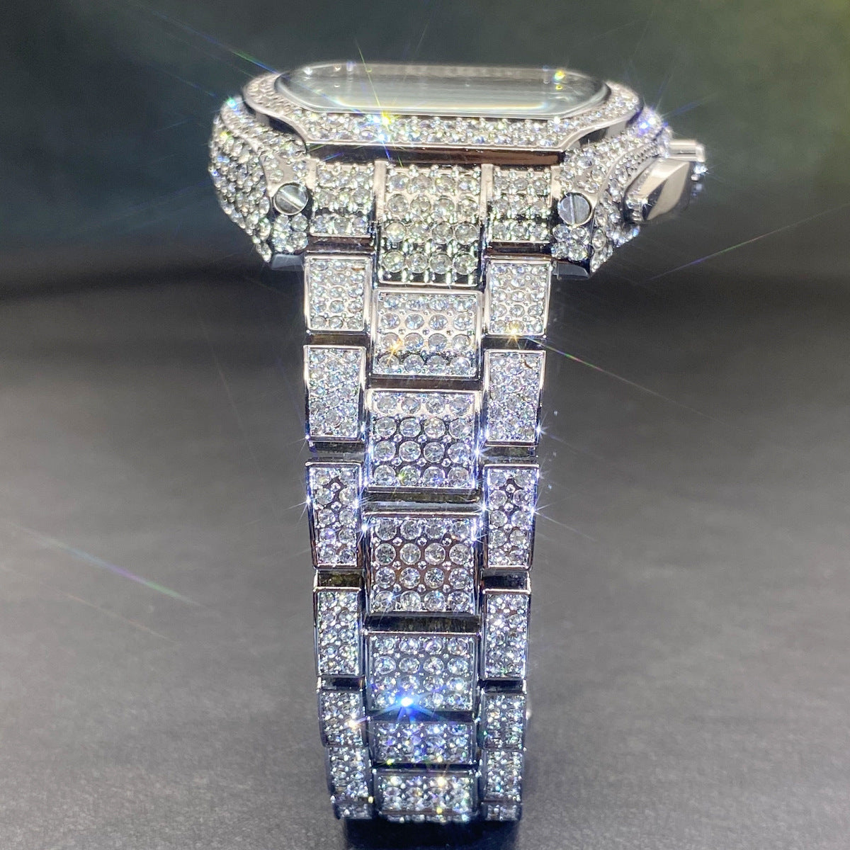 Men's Full Diamond Multi-function Chronograph Luminous Tonneau Quartz Watch