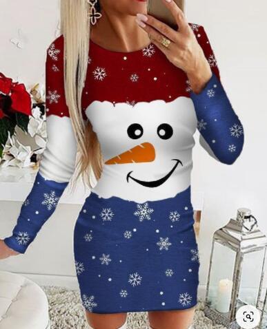 Women’s Christmas Elements Slim Long Sleeve Winter Dress
