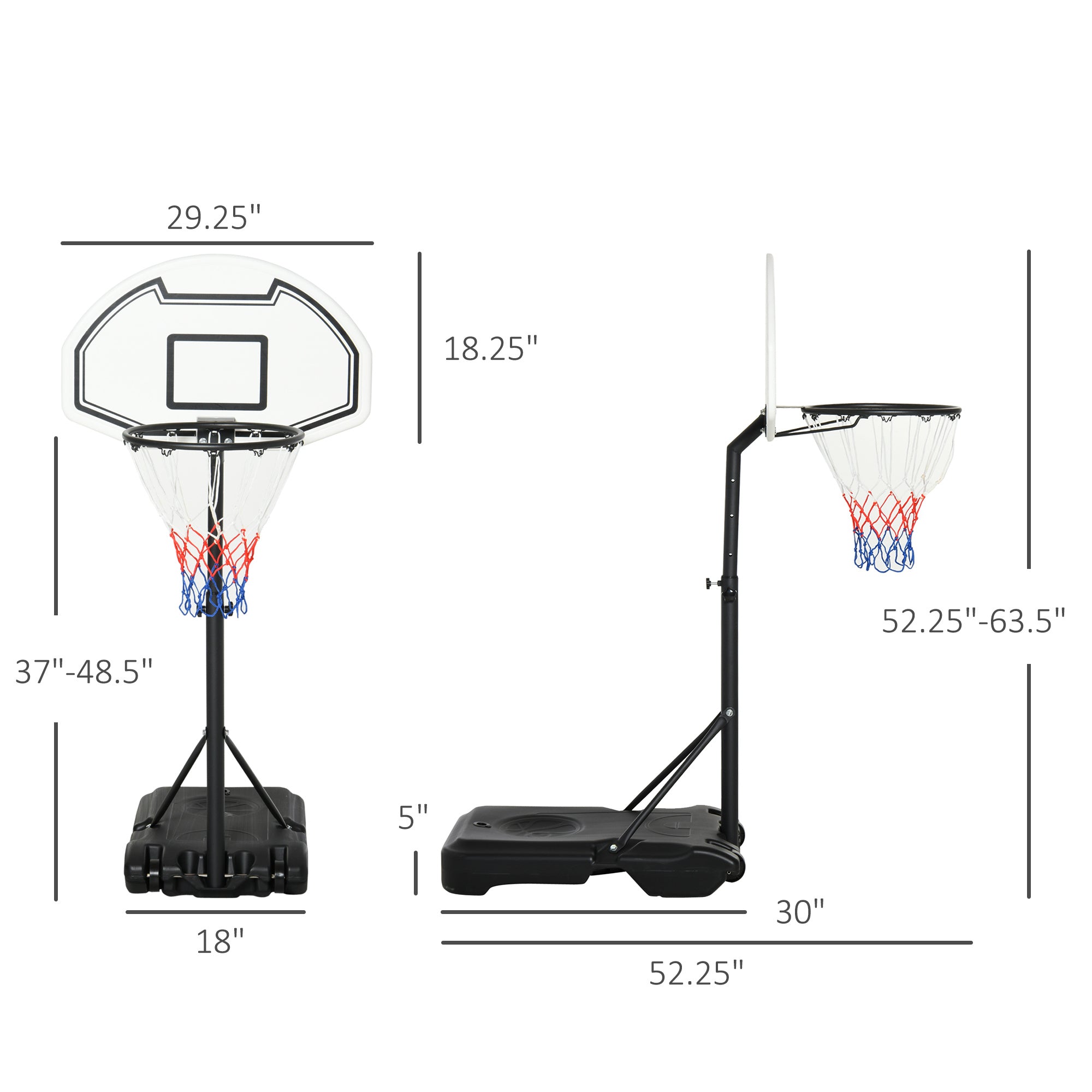 Height Adjustable Basketball Hoop, Portable Basketball Stand, 30 Backboard, Indoor Outdoor Goals Set For Kids Youth Adults