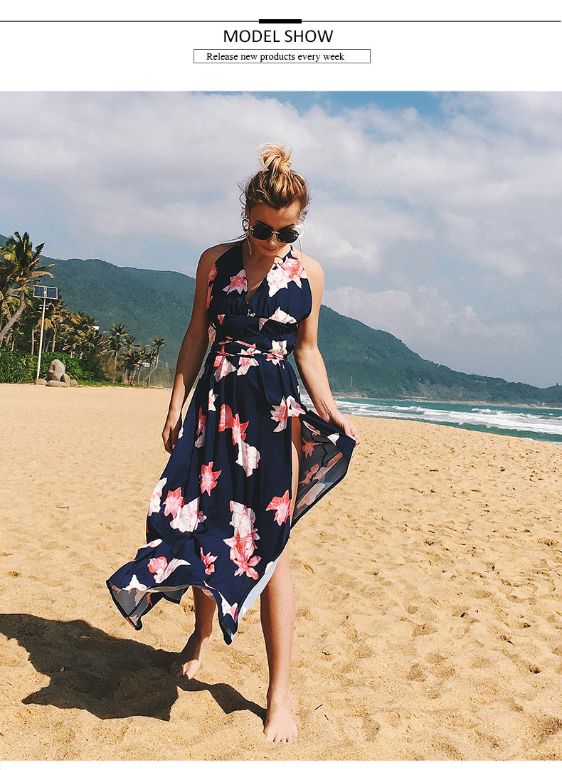 V-Neck Halter Bandage Beach Dress