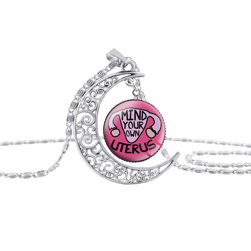 USA Mind Your Own Uterus Moon Pendant Necklace
