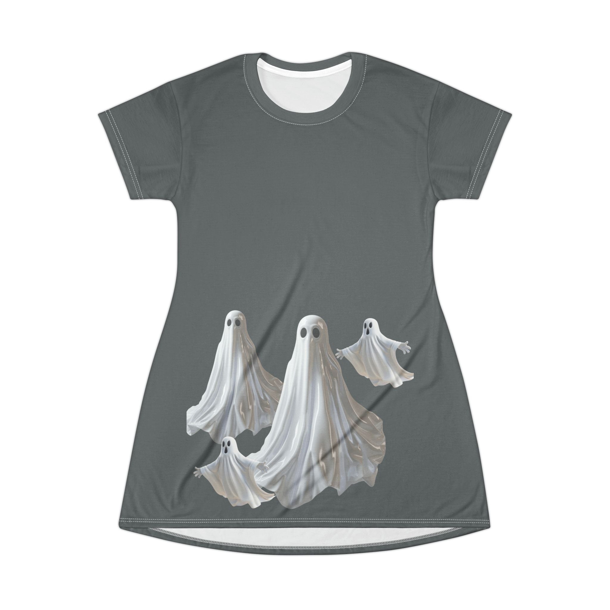 Ghostly Halloween T-Shirt Dress | Cute Casual Wear for Spooky Season, Perfect Halloween Party Outfit