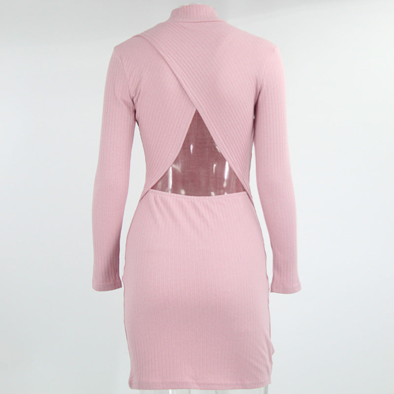 High collar long sleeve cut out dress