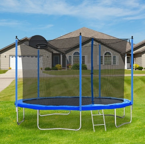 12FT Outdoor Trampoline with Basketball Hoop & Ladder