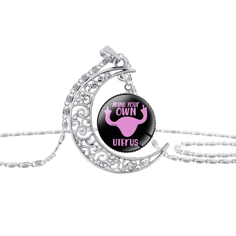 USA Mind Your Own Uterus Moon Pendant Necklace