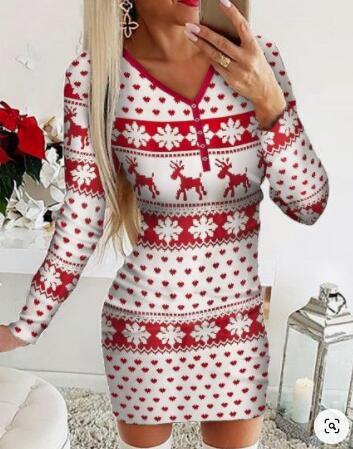 Women’s Christmas Elements Slim Long Sleeve Winter Dress