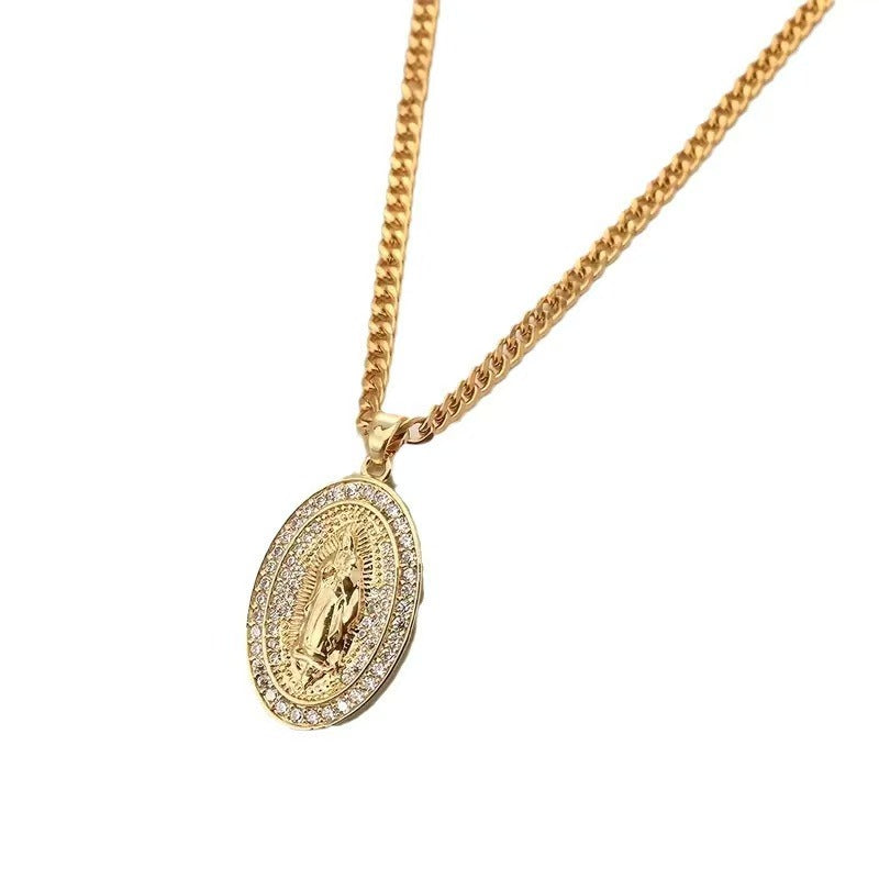 Vintage Virgin Mary Zircon Pendant Necklace