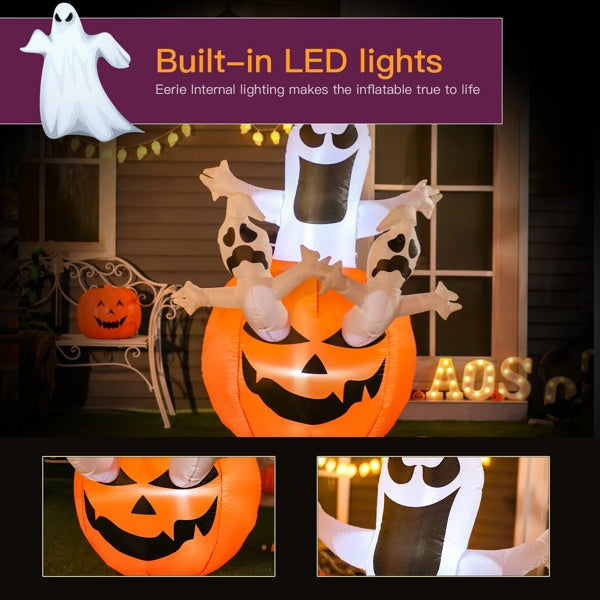 Halloween Halloween Inflatable Jack-O-Lantern with Ghosts – LED Lighted Outdoor Decoration, Scary & Eye-Catching Display