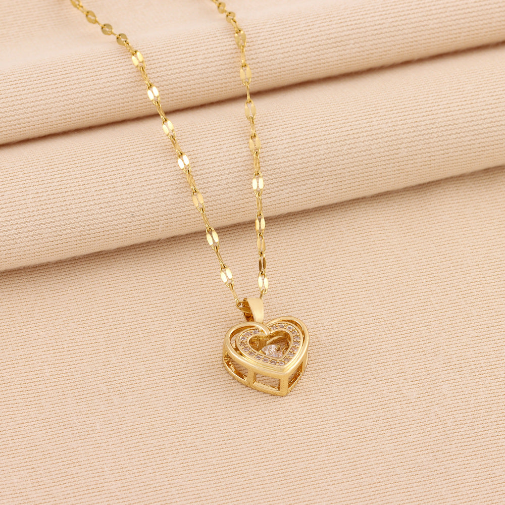 Double Layer Heart Necklace – Rhinestone Love Pendant for Women/ JiJalMaa