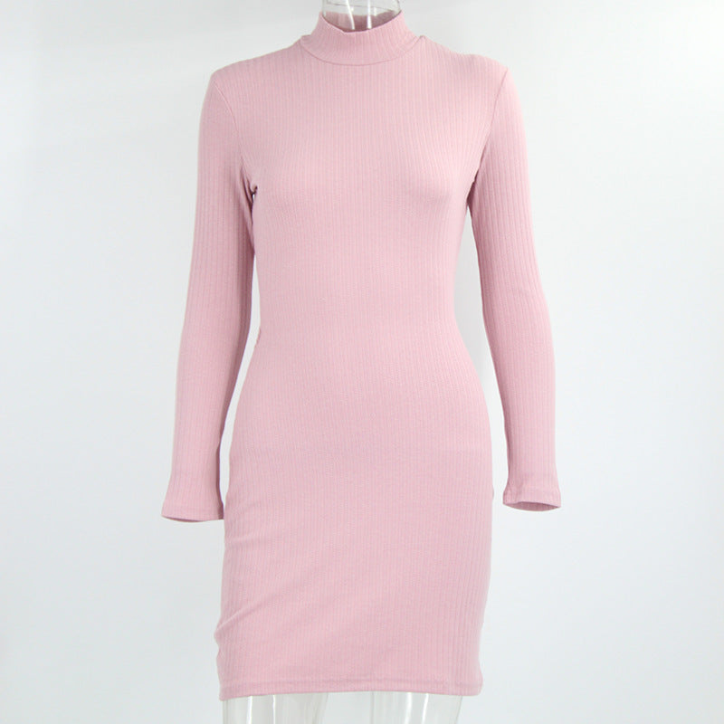 High collar long sleeve cut out dress