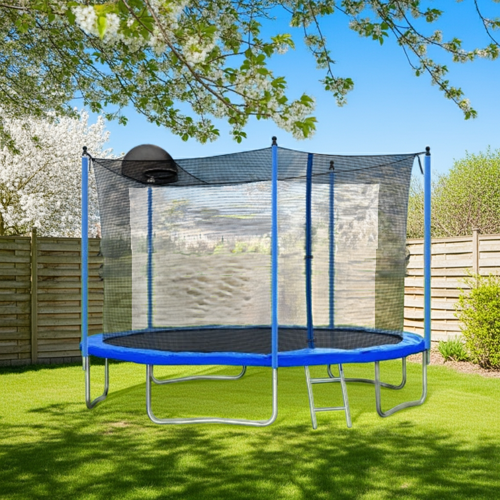 12FT Outdoor Trampoline with Basketball Hoop & Ladder