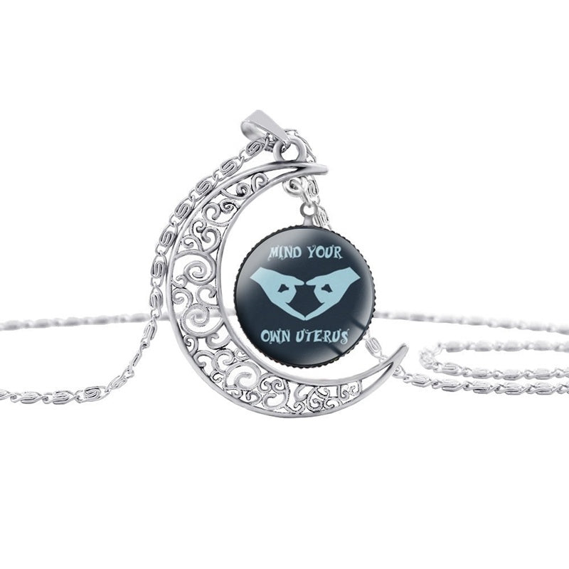 USA Mind Your Own Uterus Moon Pendant Necklace
