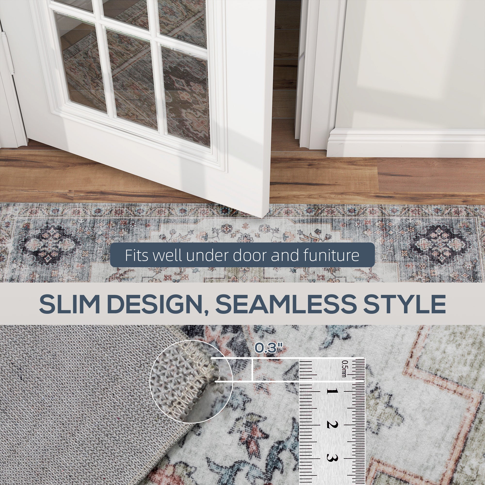 Vintage 4x6 Washable Area Rug | Non-Slip Carpet for Home