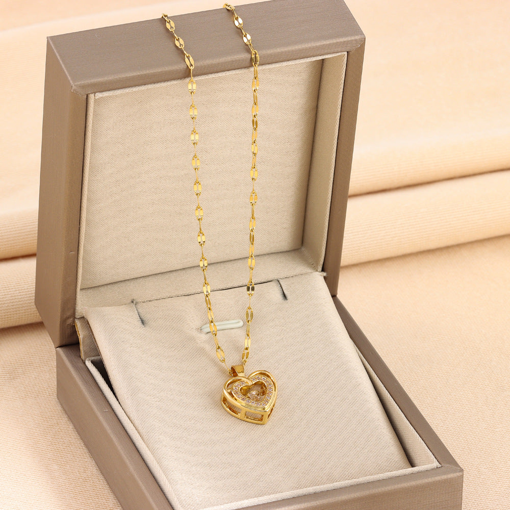 Double Layer Heart Necklace – Rhinestone Love Pendant for Women/ JiJalMaa