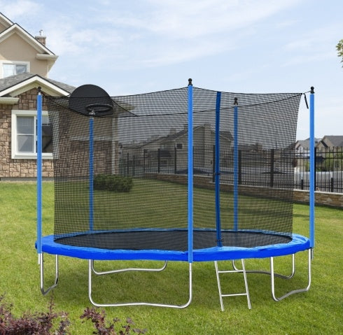 12FT Outdoor Trampoline with Basketball Hoop & Ladder