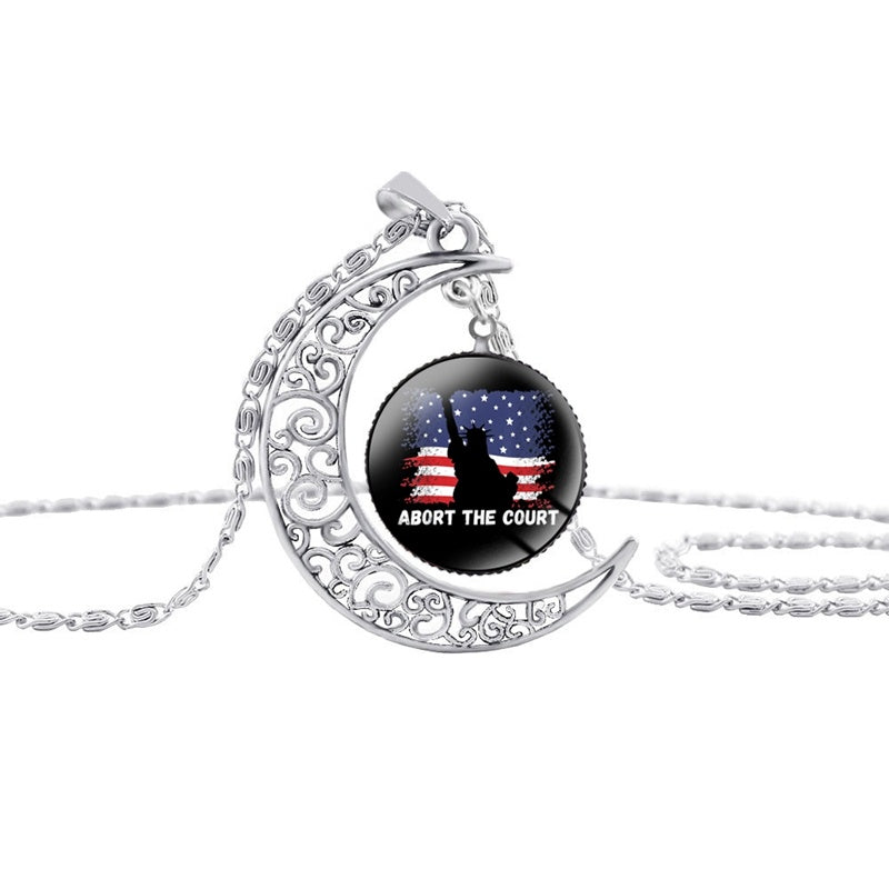 USA Mind Your Own Uterus Moon Pendant Necklace