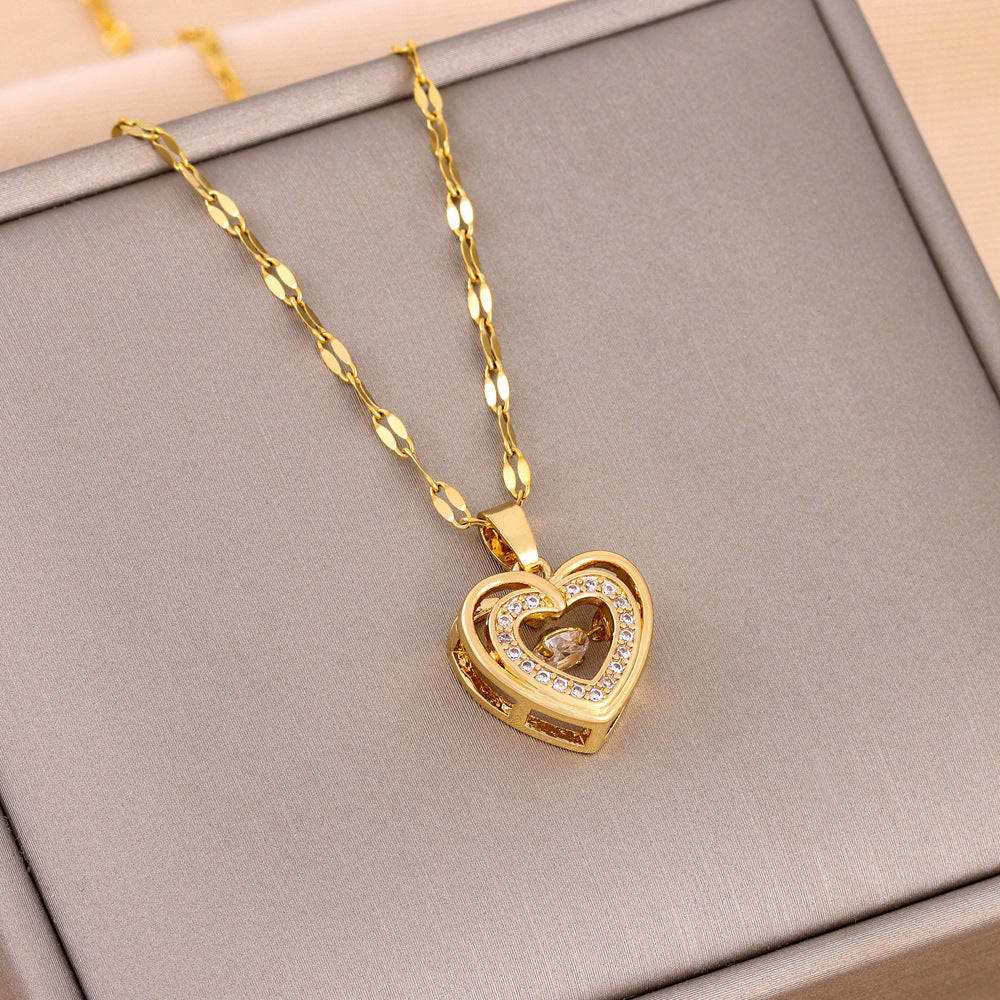 Double Layer Heart Necklace – Rhinestone Love Pendant for Women/ JiJalMaa