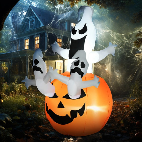 Halloween Halloween Inflatable Jack-O-Lantern with Ghosts – LED Lighted Outdoor Decoration, Scary & Eye-Catching Display
