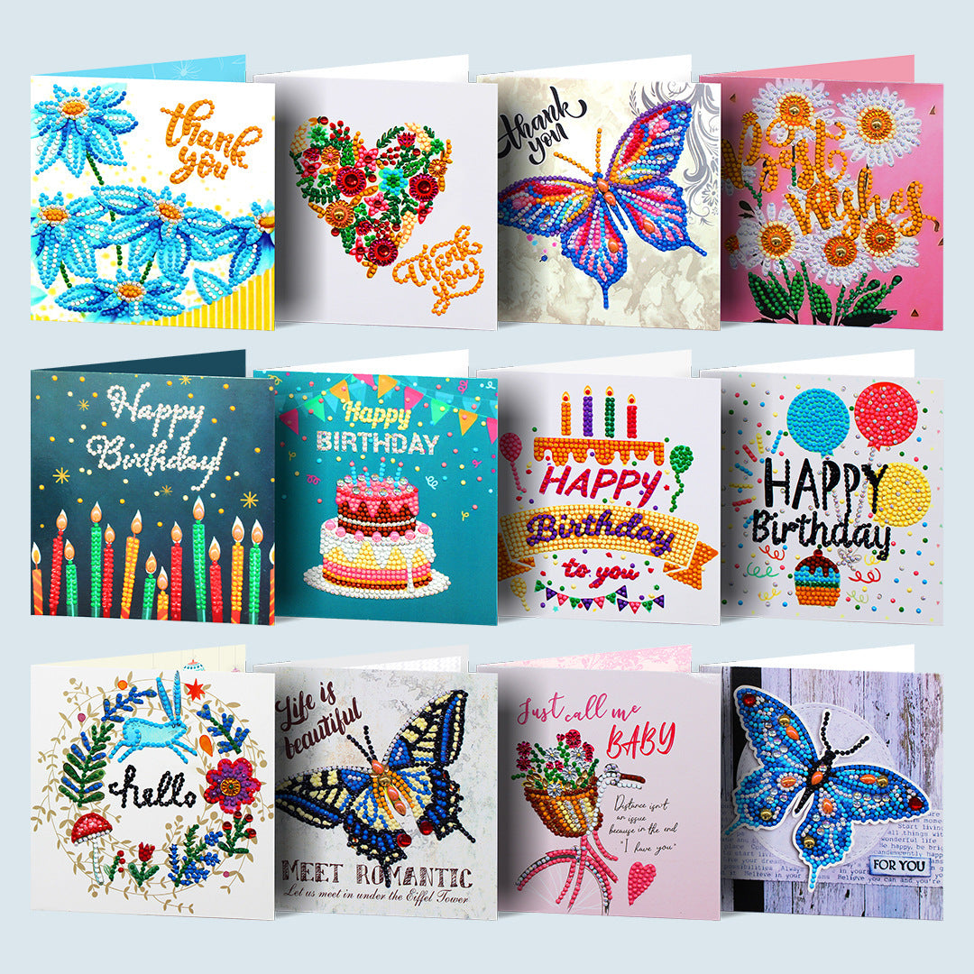 Birthday Card Thank You Card DIY Dot Diamond Blessing Card 5D Diamond Painting