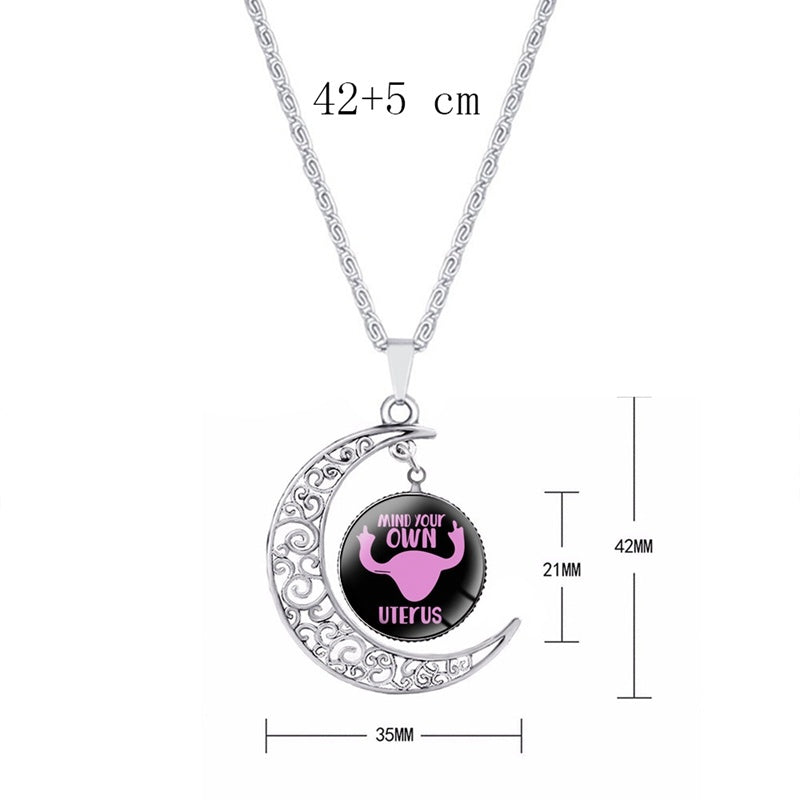 USA Mind Your Own Uterus Moon Pendant Necklace