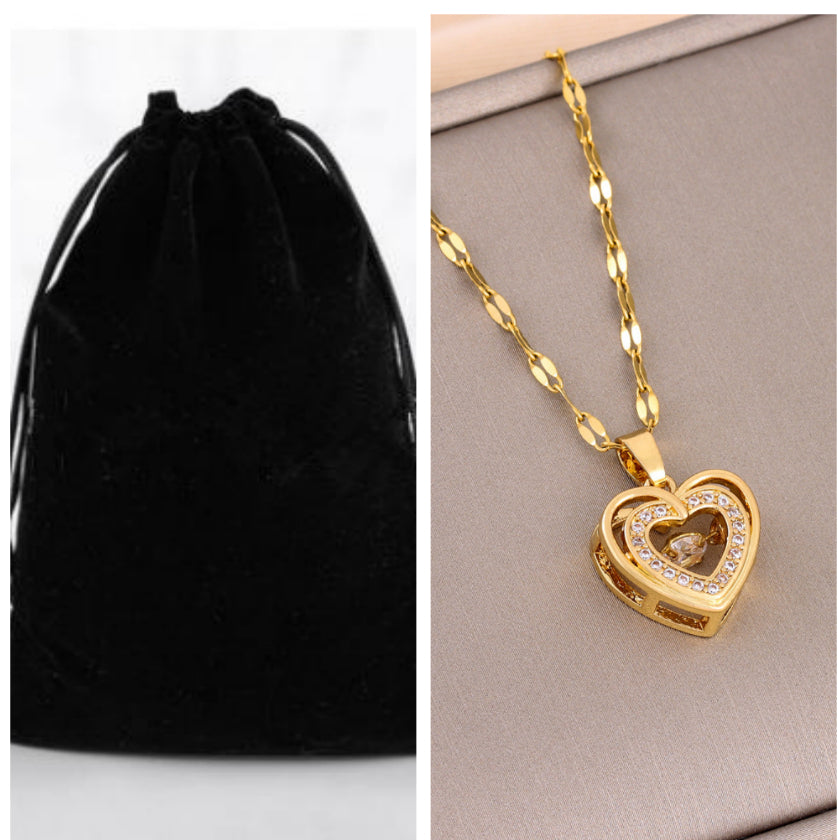 Double Layer Heart Necklace – Rhinestone Love Pendant for Women/ JiJalMaa