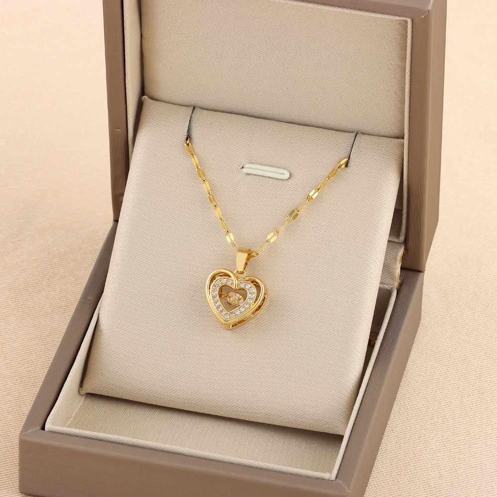Double Layer Heart Necklace – Rhinestone Love Pendant for Women/ JiJalMaa